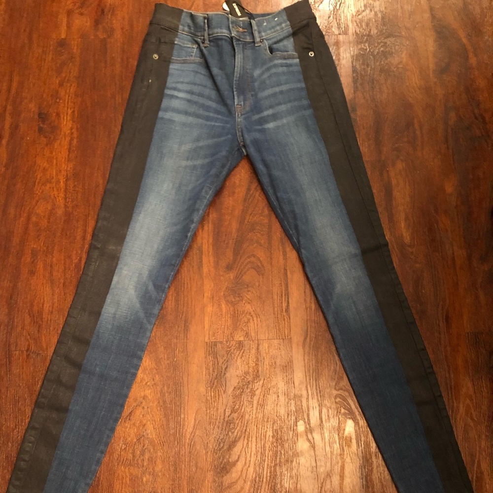 Express Blue Jeans With Black Stripe down the Sides